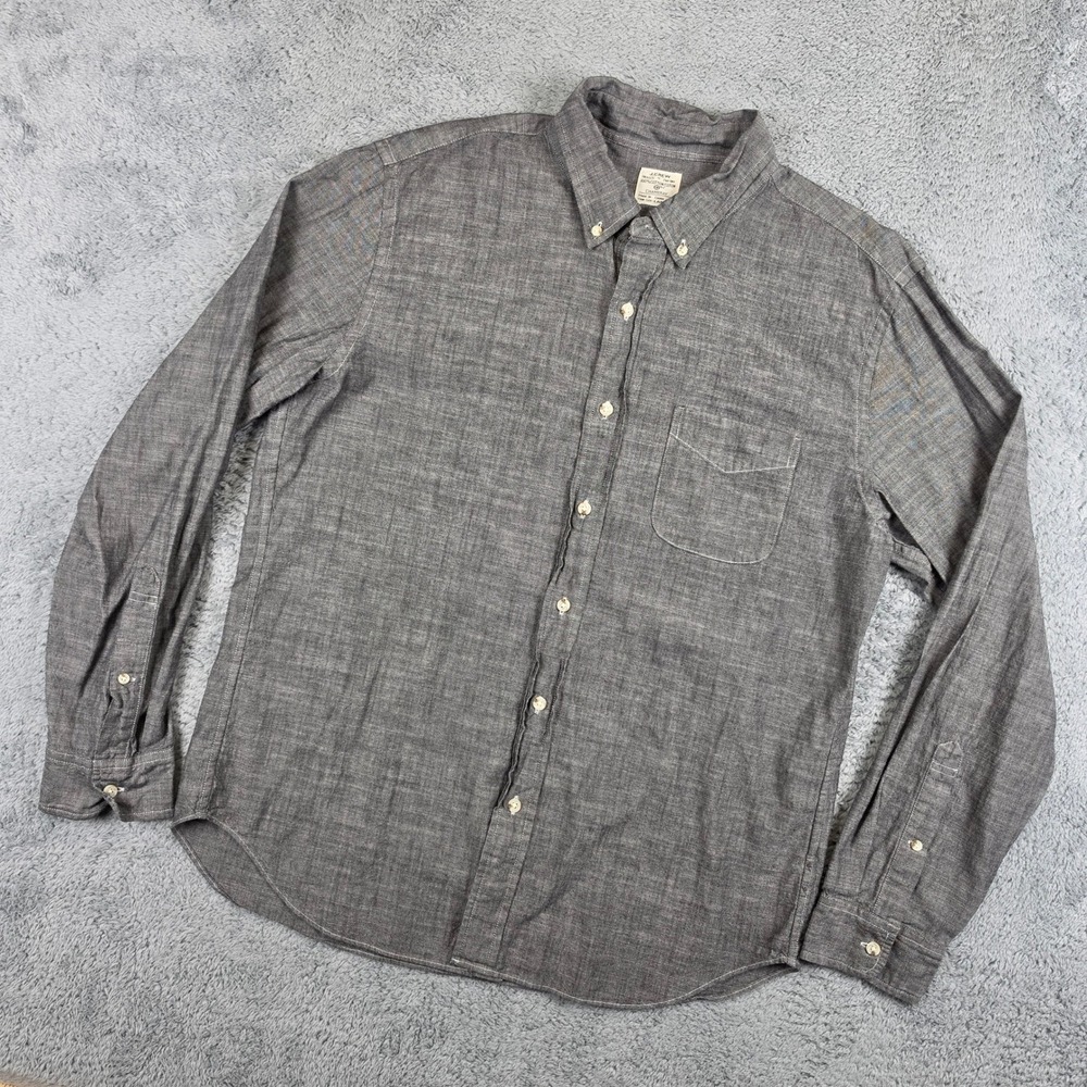 J Crew Chambray Shirt Mens Large Grey Long Sleeve Button Down Cotton Workwear